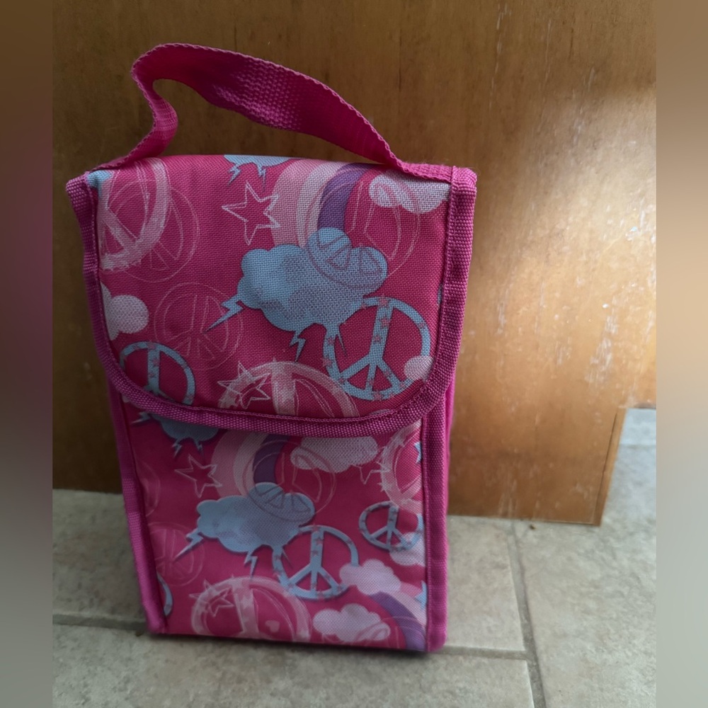 Pink Peace Sign Insulated Lunch Bag